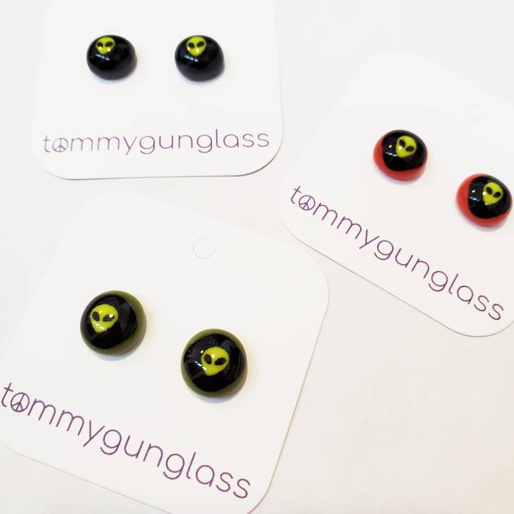Alien Glass Stud Earrings for wholesale by TommyGunGlass