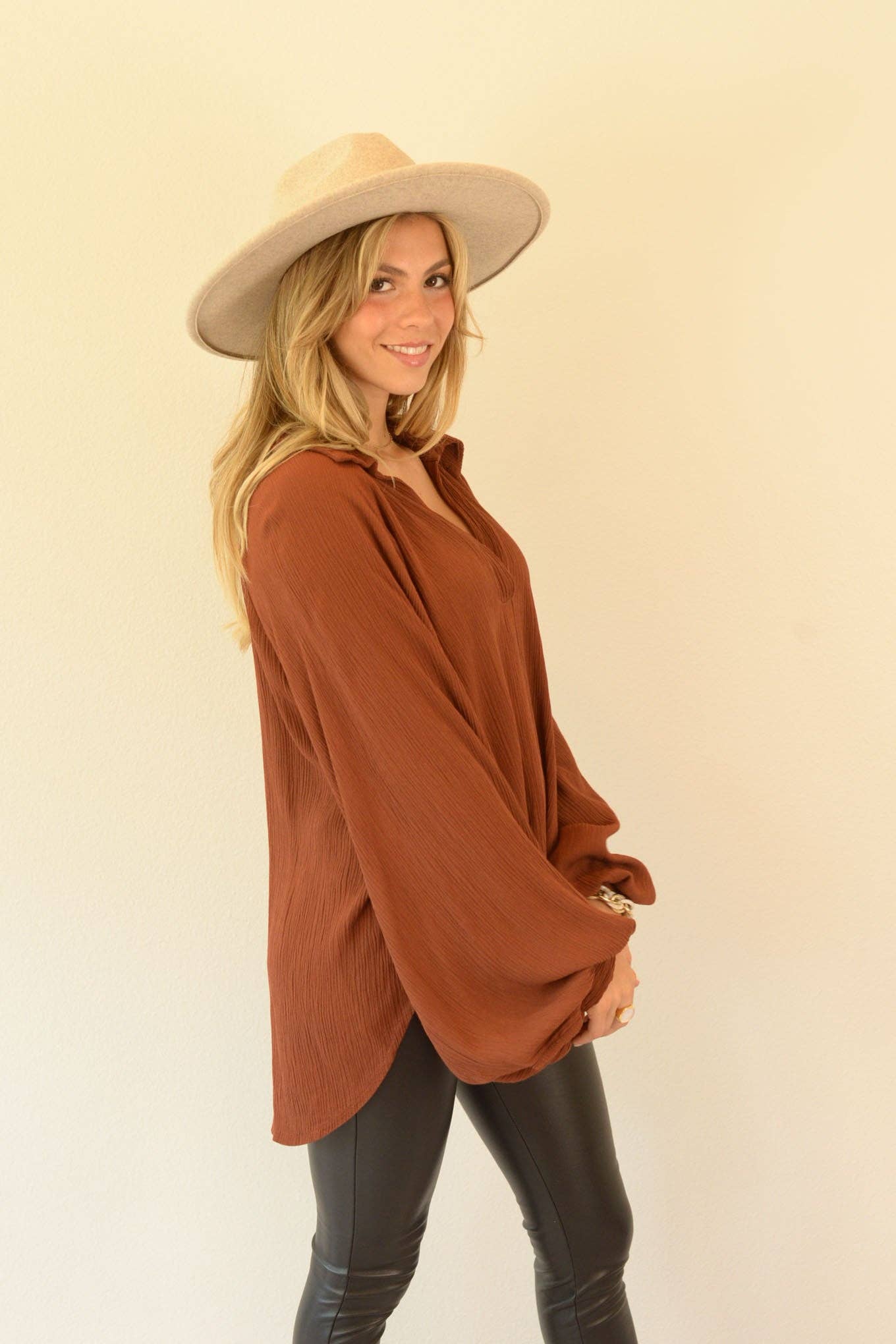 Ambiente - Wholesale Blouse - Women's - WASHED BALLOON BLOUSE-T2309EL7415916