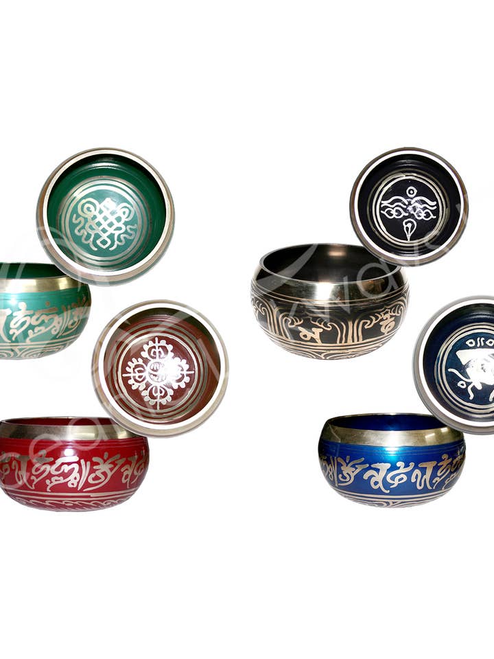 (KG)SINGING BOWL - MIXED COLORS & DESIGNS 5"DIA. for wholesale by Oceanic Linkways Inc
