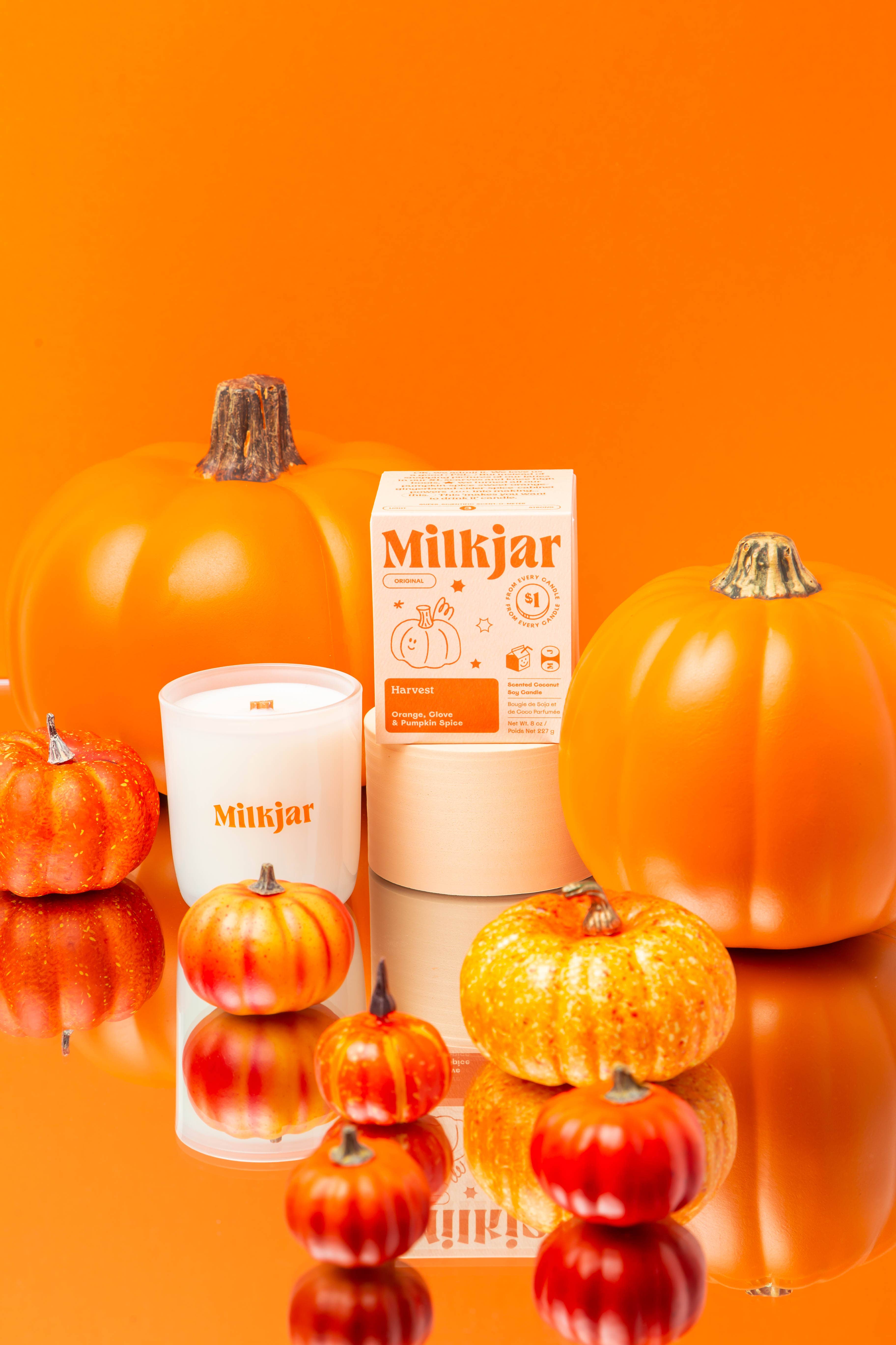 Milk Jar Candle Co. - Wholesale Jar/Filled Candle - Harvest - Orange, Clove & Pumpkin Spice Soy 8oz Candle3