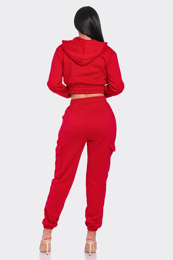 Lime All the Time – Engroshandel Top- og buksesæt (IKKE Loungewear) - Dame – 2 stk beskåret lynlås hættetrøje og Cargo Jogger Bukser Sæt7