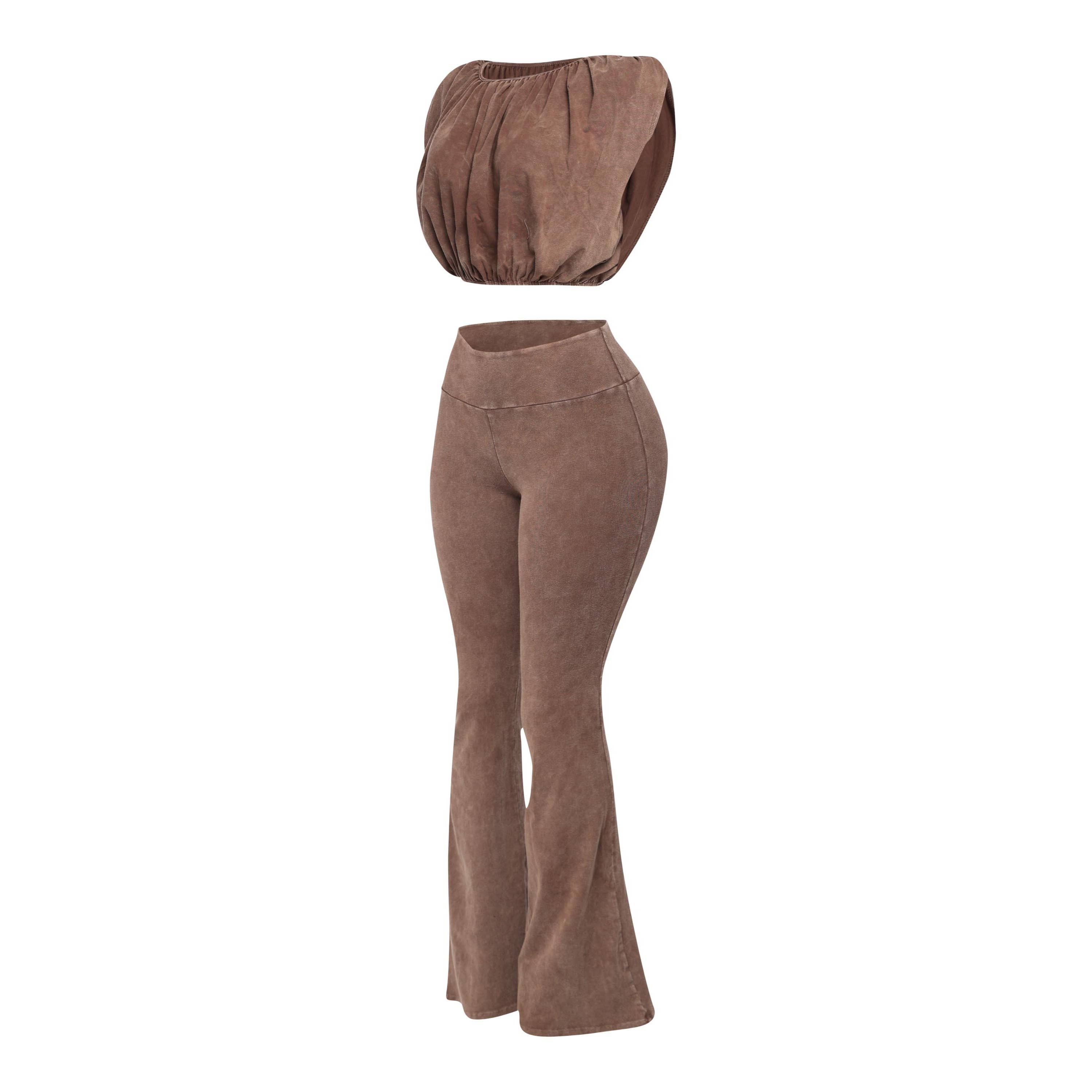 omgstyles – wholesale Top & pants set (NOT Loungewear) – Women's – Mineral Washed Bubble Top & Pants Set3