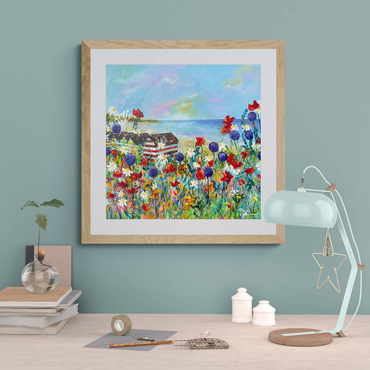 Stampa su carta di 'Seaside Retreat' per la vendita all'ingrosso da parte di Rhian John Paintings