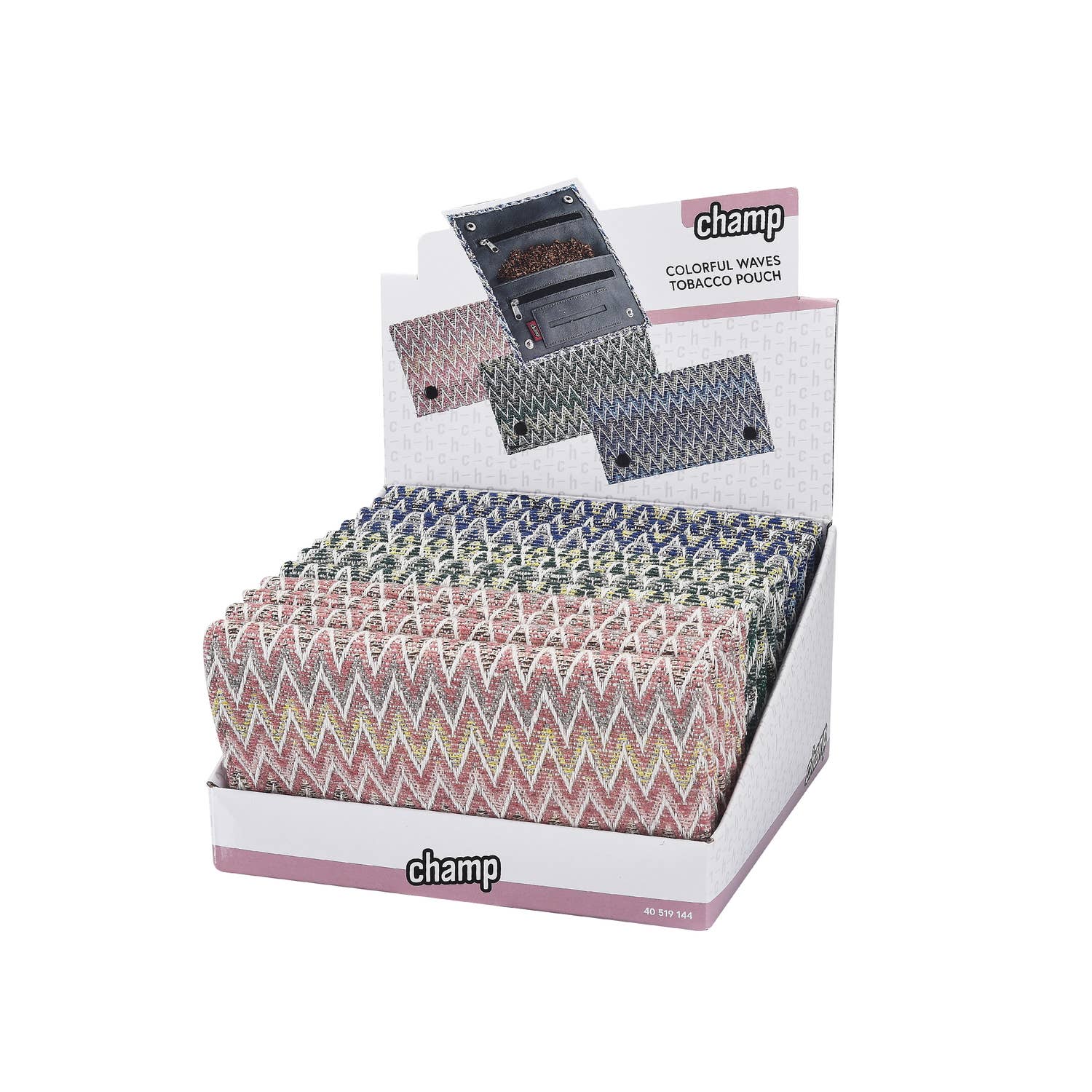 Champ by Polyflame - Wholesale Ashtray - Display of 12 colored wave tobacco pouches