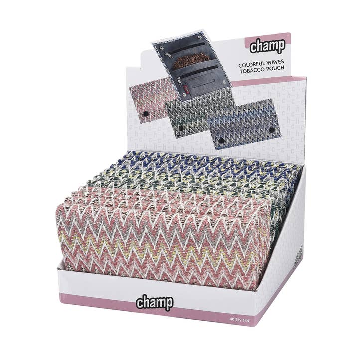 Champ by Polyflame - Wholesale Ashtray - Display of 12 colored wave tobacco pouches0