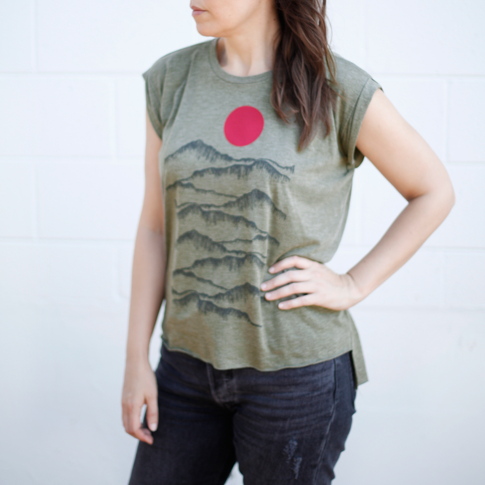 Blackbird Supply Co. - Wholesale Screen Printed T-Shirt - Women's - Badlands National Park Women's Rolled Cuff Muscle Tee Sage4