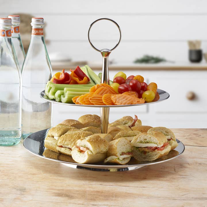 Lifetime Brands Silverwarehouse - Venta al por mayor Bandeja de servir - Servidor de 3 niveles texturizado de acero inoxidable Mikasa2