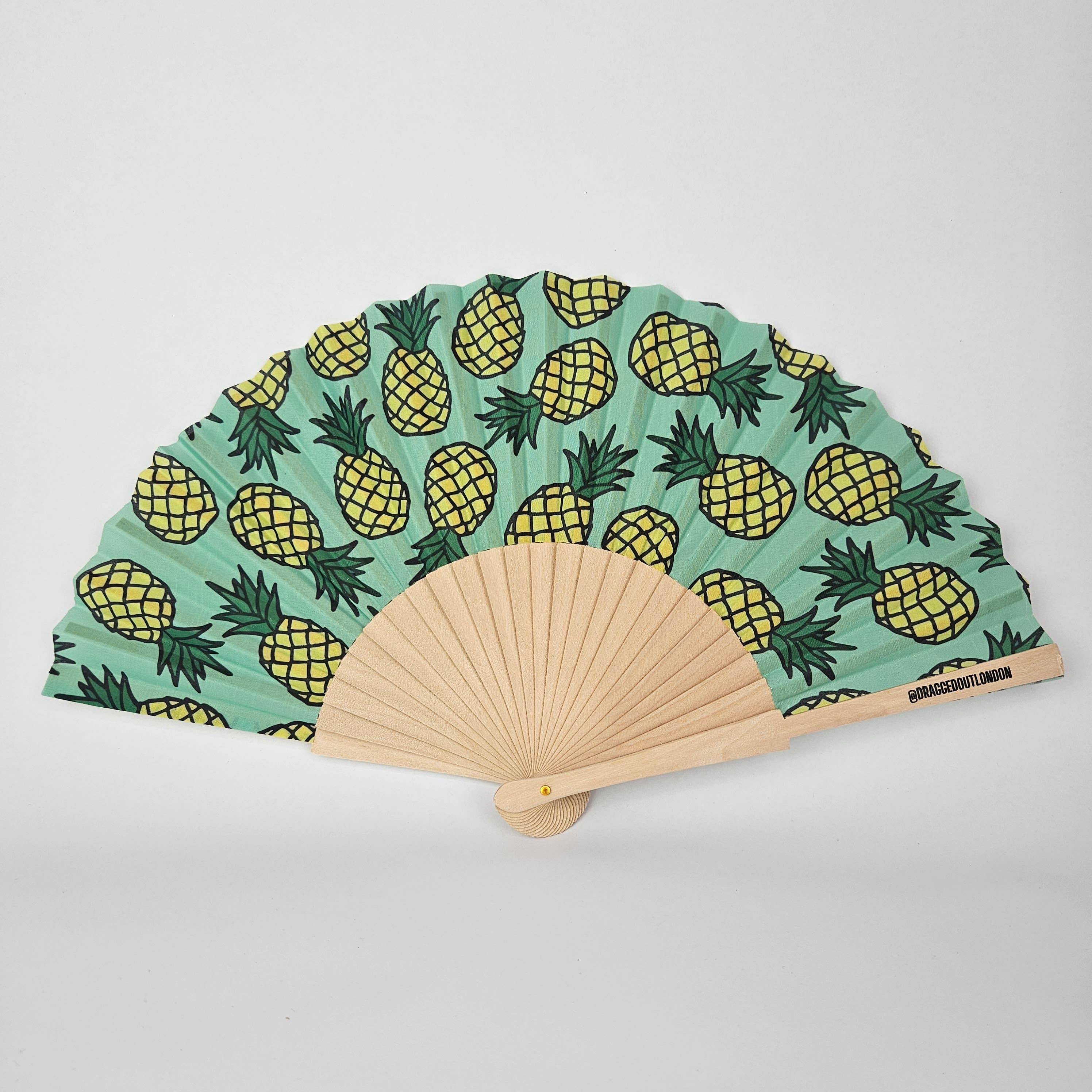 Dragged out – wholesale Handheld folding fan – Small Folding Wood Hand Fan – Pineapple Print1