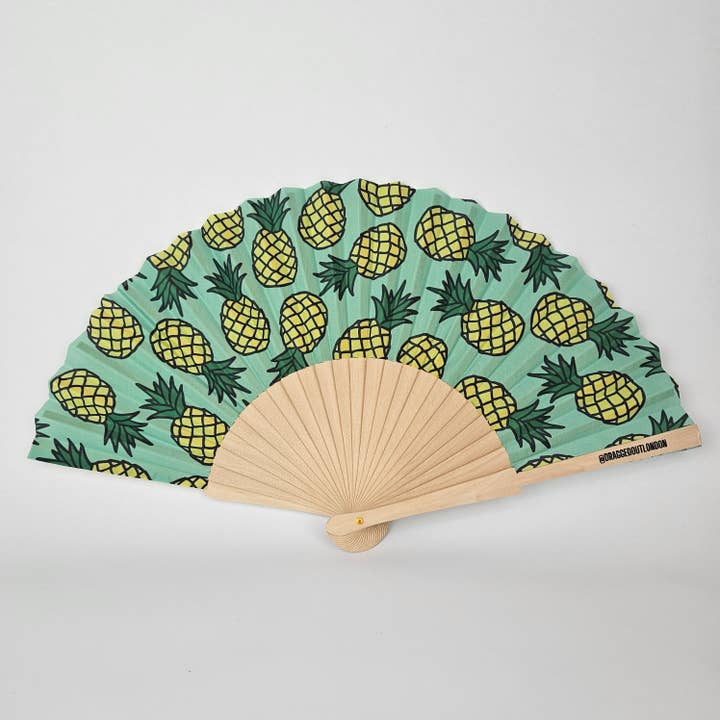 Dragged out – wholesale Handheld folding fan – Small Folding Wood Hand Fan – Pineapple Print1
