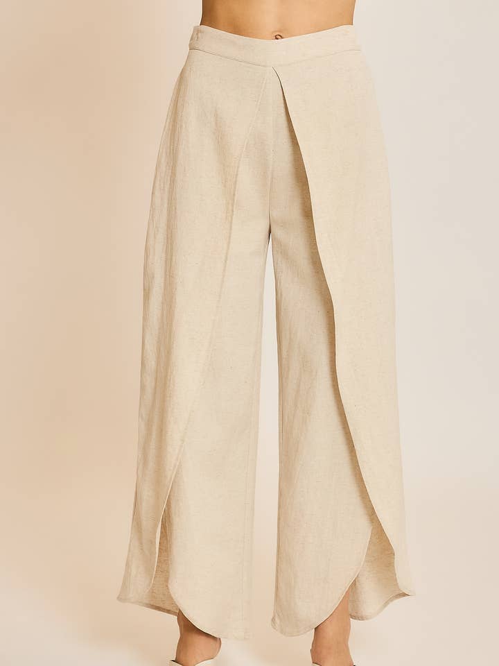 PANTALONES DE LINO CON DETALLE DE HENDIDURAS/WL23-8252B para venta al por mayor de Wishlist Apparel