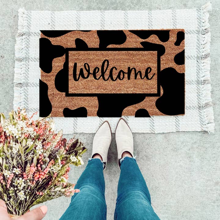 Cow Print Welcome Doormat for wholesale by The Simply Rustic Barn LLC