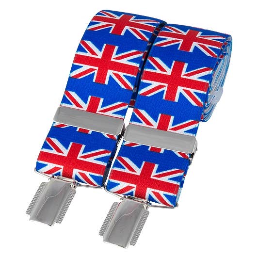Union Jack 35mm Silver Clip Braces for wholesale by Dalaco - incorporating David Aster