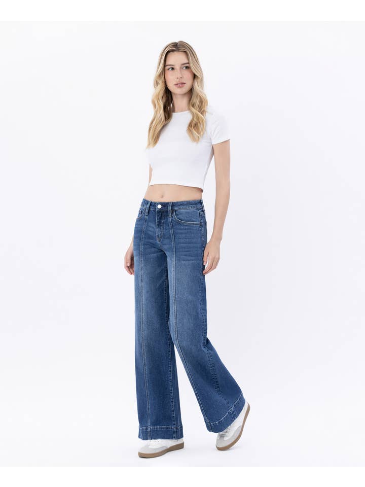 MOON BAR HIGH RISE TROUSER HEM WIDE LEG JEANS LV1753 for wholesale on Faire2
