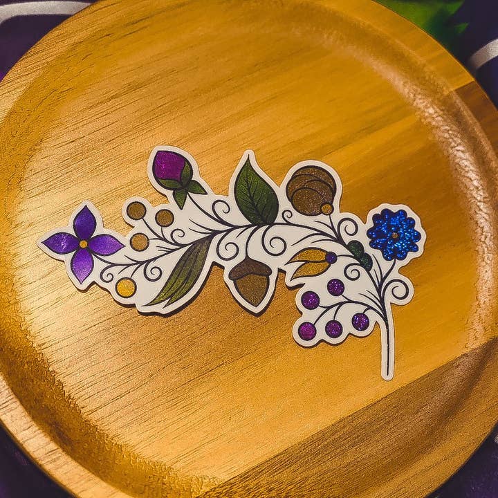 Roze/paarse Vine Ojibwe bloemensticker voor wholesale door Bizaanide'ewin