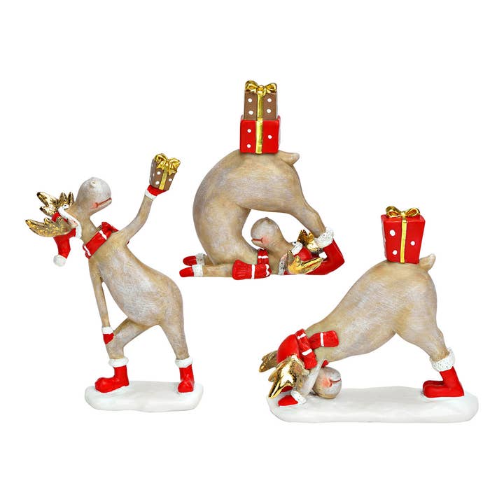 Figura de Ioga Alce em Poliéster, 3 peças, Bege (L/A/P) 10x13x4cm por atacado de Wurm