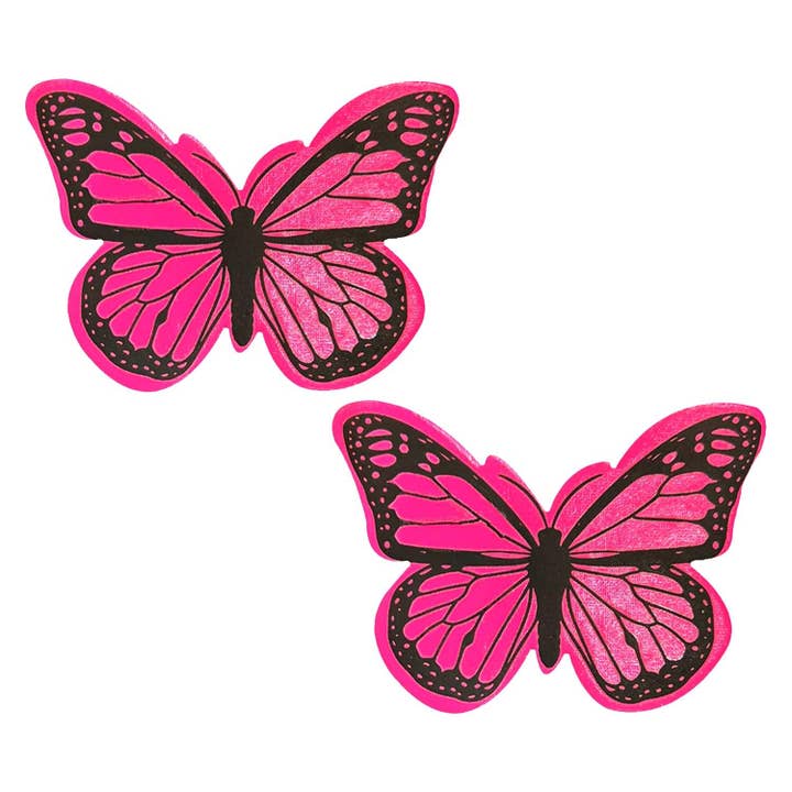 Pink Neon Nights Super Blacklight Holographic Butterfly Nipple Cover Pasties for wholesale on Faire1