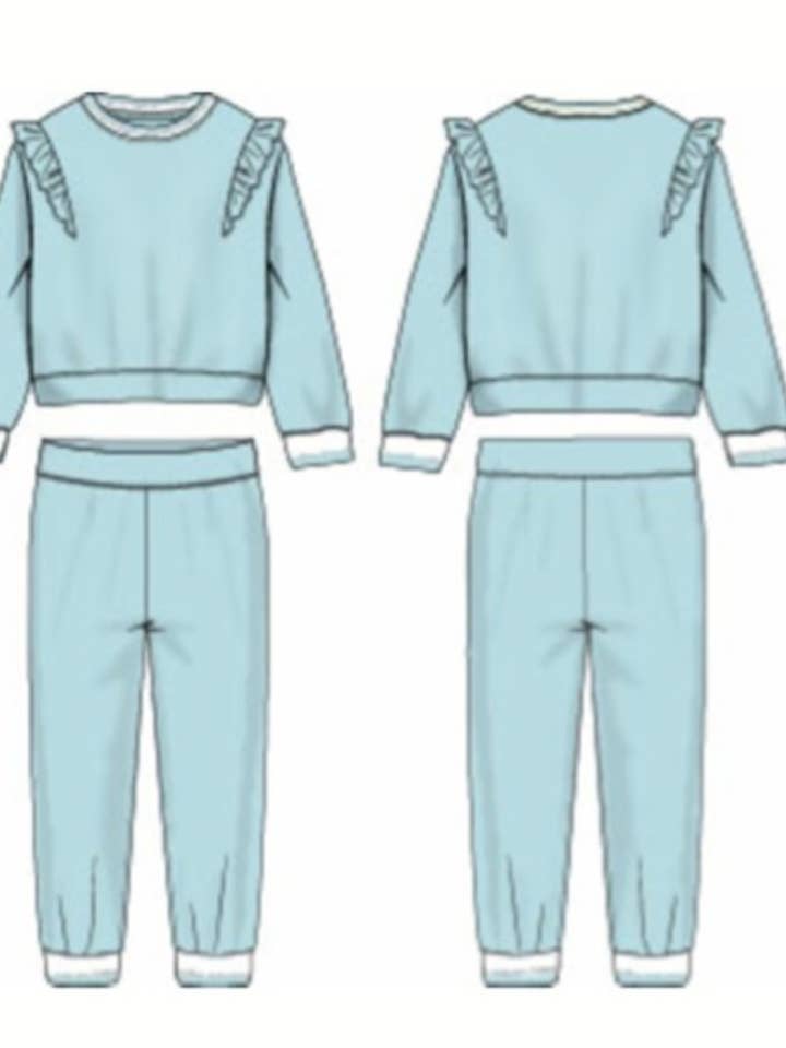 90 Degree by Reflex - Wholesale Lounge Set - Kids - Toddler Girls Velour Ruffle Crew and Jogger Set