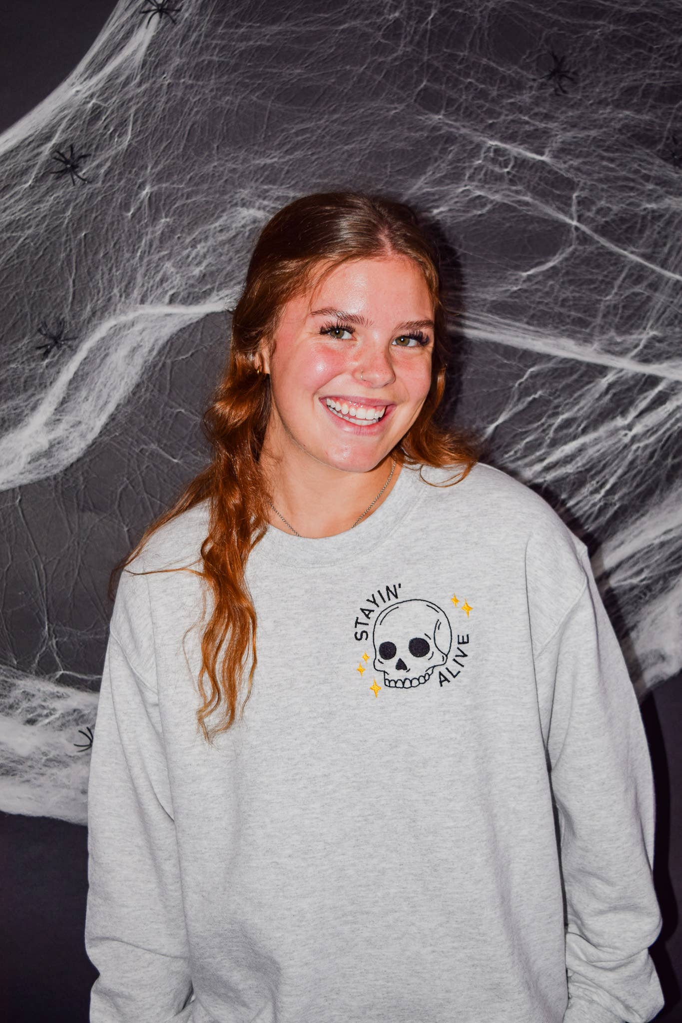 Spirit+Tribe - Wholesale Graphic Sweatshirt - Women's - STAYIN' ALIVE EMBROIDERED SWEATER2