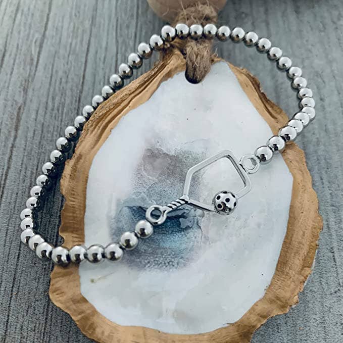 Born to Rally - Vente Bracelet de perles - Bracelet extensible en perles Pickleball - Argent2