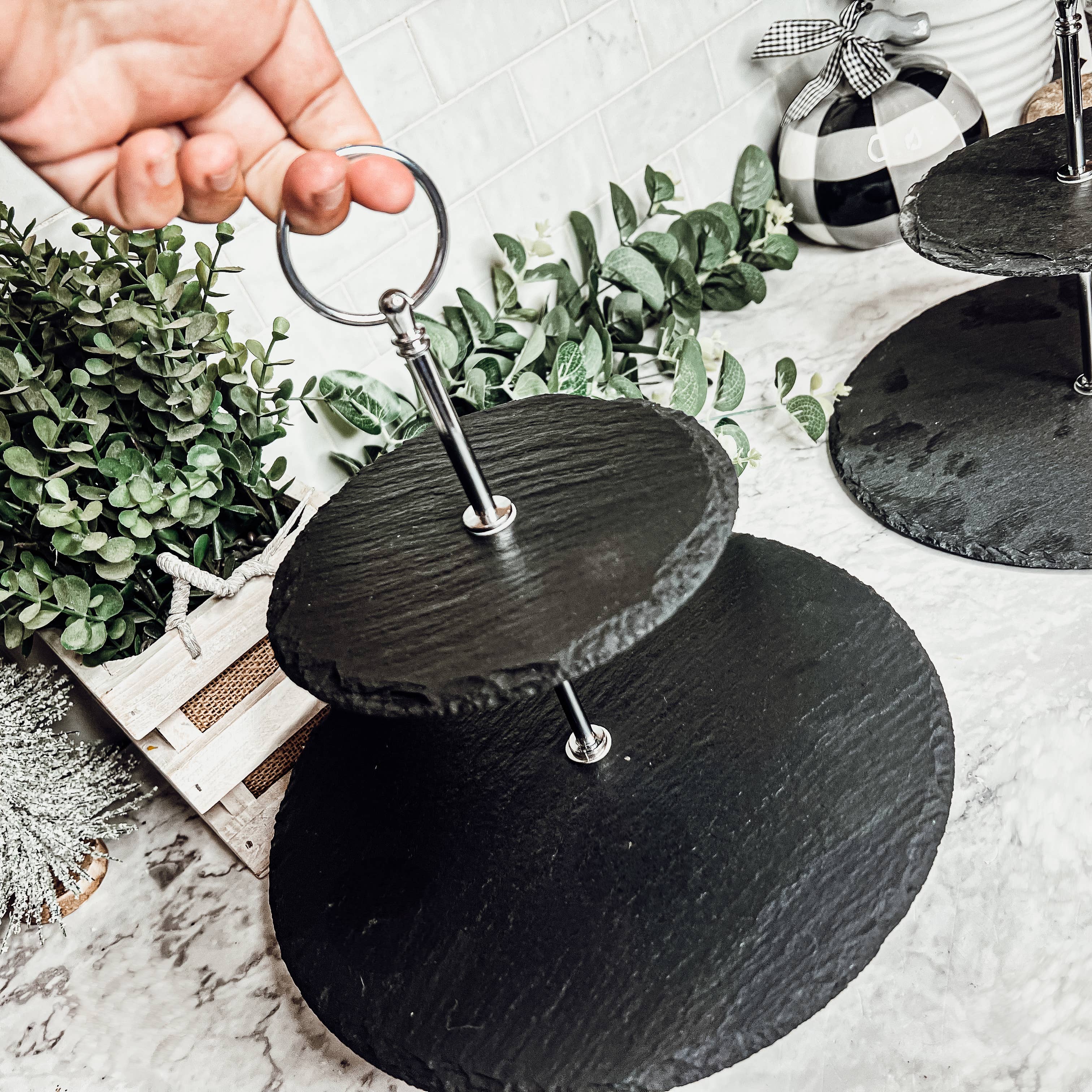 Gia Roma – wholesale Serving tray – Slate Tiered Trays with Handle, Natural Stoneware Handmade7