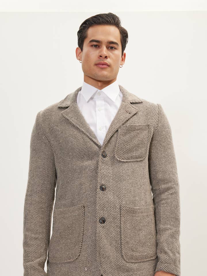 Twill Cotton -Buttons Travel Jacket - Beige for wholesale by Ron Tomson