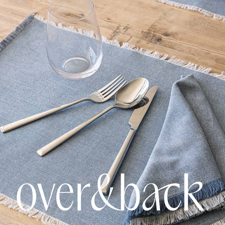 over&back - Wholesale Placemat - Over&back Set of 4 Woven Frayed Chambray Placemats