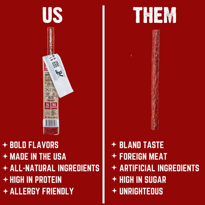 Righteous Felon Craft Jerky - Wholesale Jerky - O.G. Hickory Beef Stick - 24 Pack