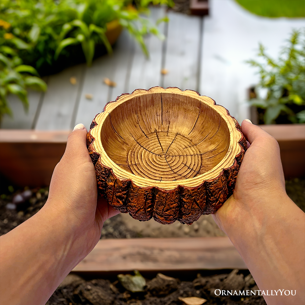 OrnamentallyYou - Wholesale Decorative figurine - Nature's Basin Tree Bark Themed Bowl, 6" Resin Woodlandbasin Bird Bath Decor3