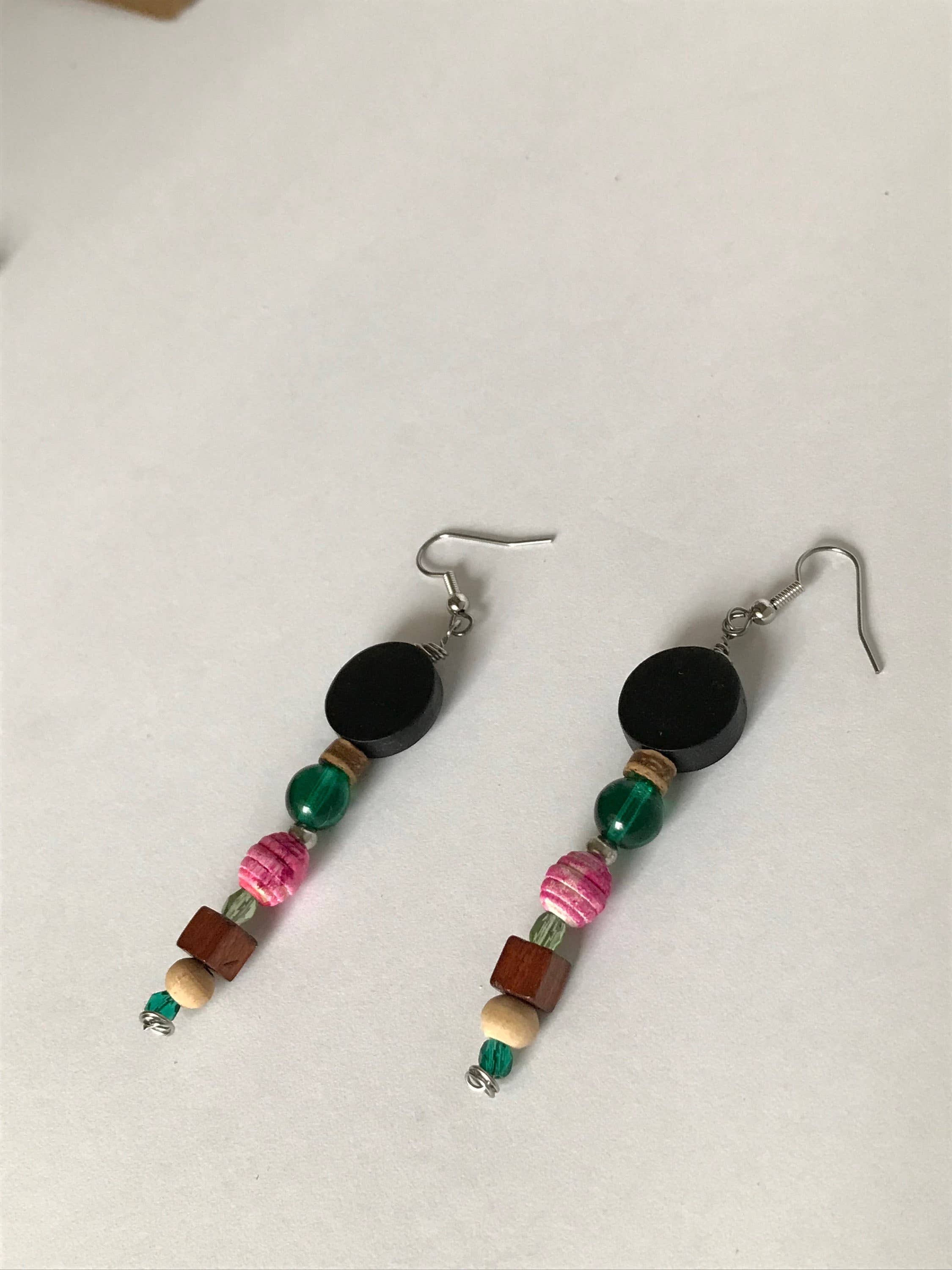 Mary Lindseth Art - Wholesale Dangle Earrings - “Ava” emerald green glass+ magenta bead earrings3