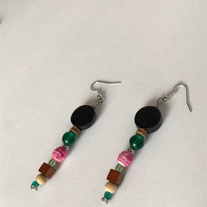 Mary Lindseth Art - Wholesale Dangle Earrings - “Ava” emerald green glass+ magenta bead earrings3