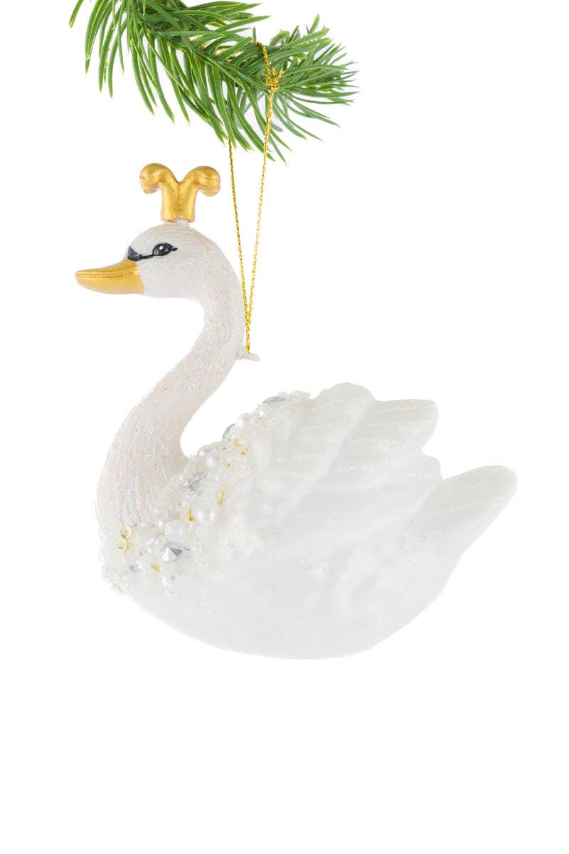 Starlight Collection - Wholesale Ornament - NEW-White Glittery Swan Ornament With Crown1
