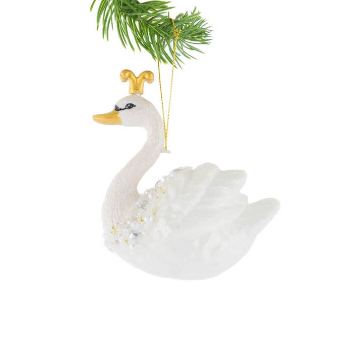 Starlight Collection - Wholesale Ornament - NEW-White Glittery Swan Ornament With Crown1