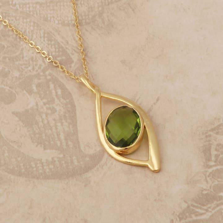Peridot Gemstone Pendant Necklace Gold Plated Modern Jewelry for wholesale by El Joyero