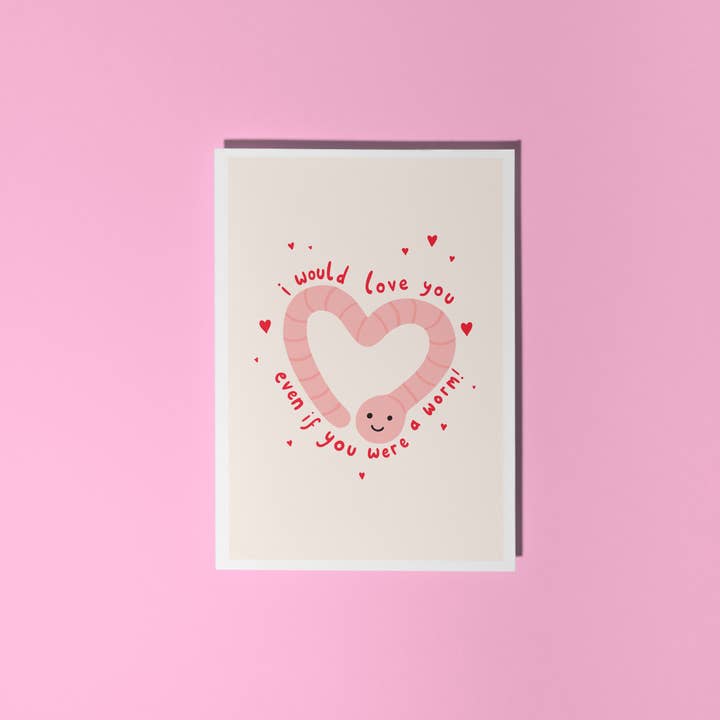 Worm Valentines Day Card | Anniversary or Love Card for wholesale by The Happy Badger