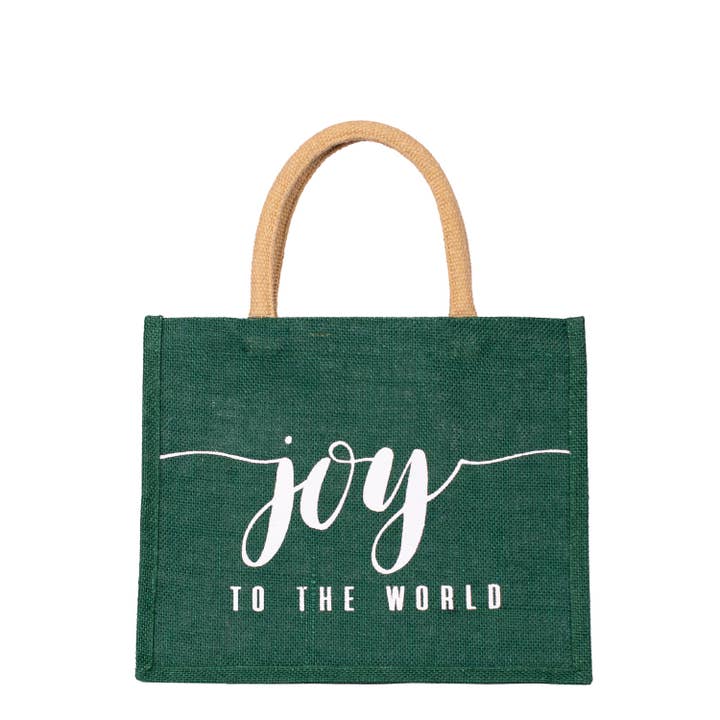 Joy Script Gift Tote Dark Green/White 12x10x8 for wholesale by The Royal Standard