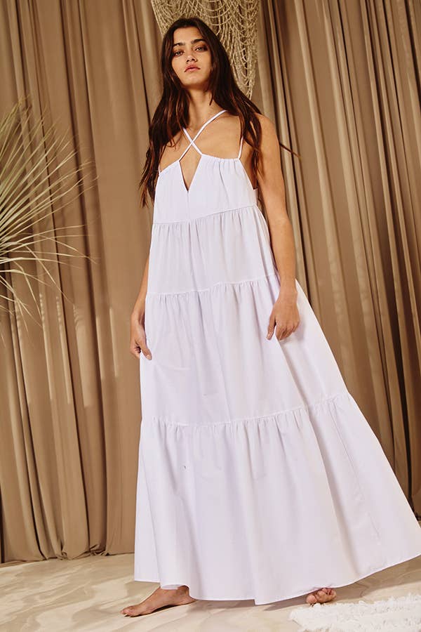 BUCKETLIST INC - Wholesale Dress - Women's - D4070 -Strappy Tiered Poplin Maxi Dress23