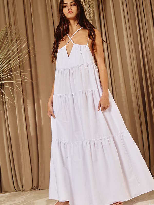 BUCKETLIST INC - Wholesale Dress - Women's - D4070 -Strappy Tiered Poplin Maxi Dress23