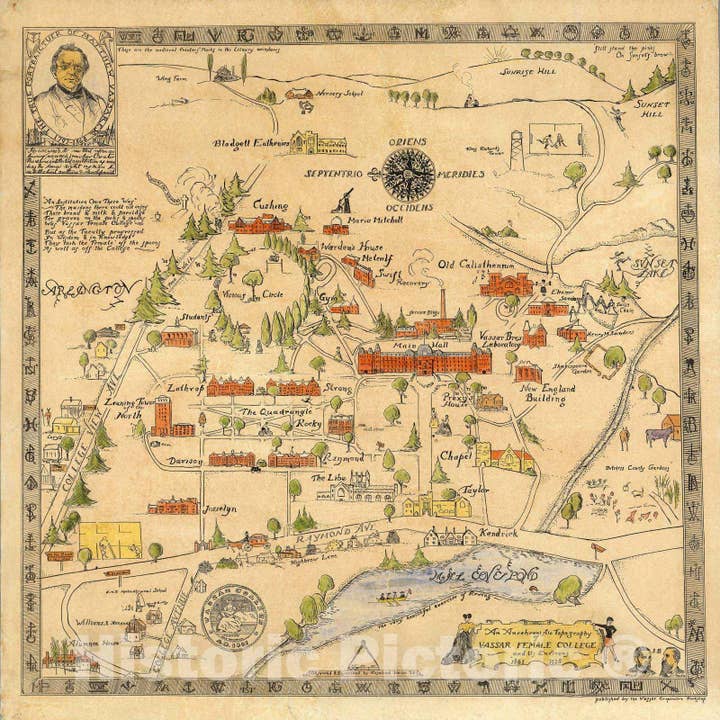Anachronistic Map Of Vassar College 1861-1928 for wholesale by Historic Pictoric