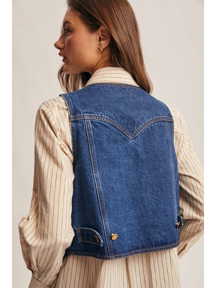Blue Haze Ruffle Trim Denim Vest FVT0002 for wholesale on Faire7