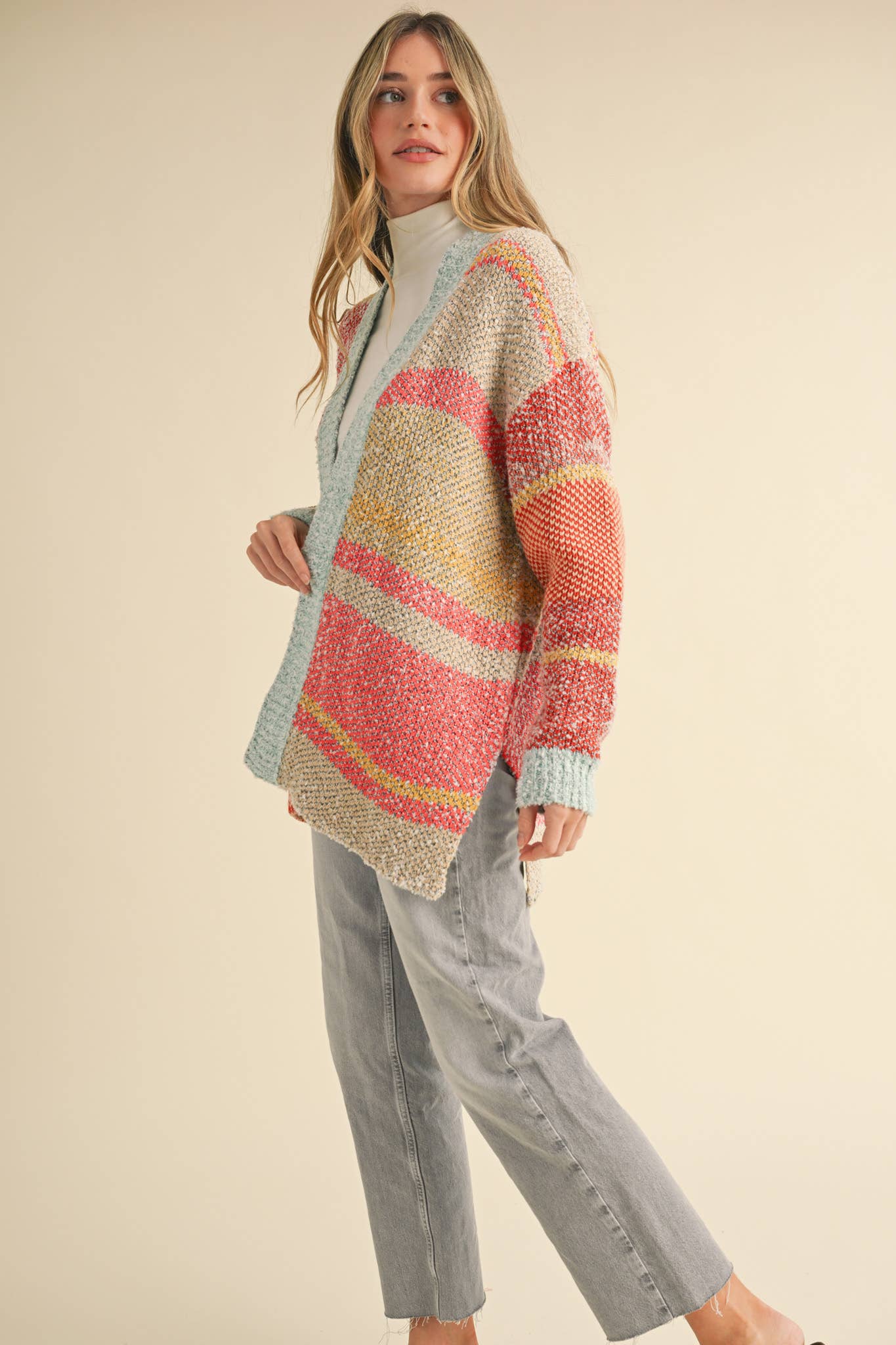 &MERCI - Wholesale Cardigan - Women's - OVERSIZED COLOR BLOCK CARDIGAN MSW100387