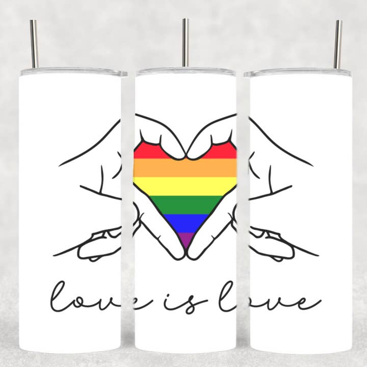 Pride Rainbow Love Is Love Hands and Heart Tumbler for wholesale by The Geek Boutique