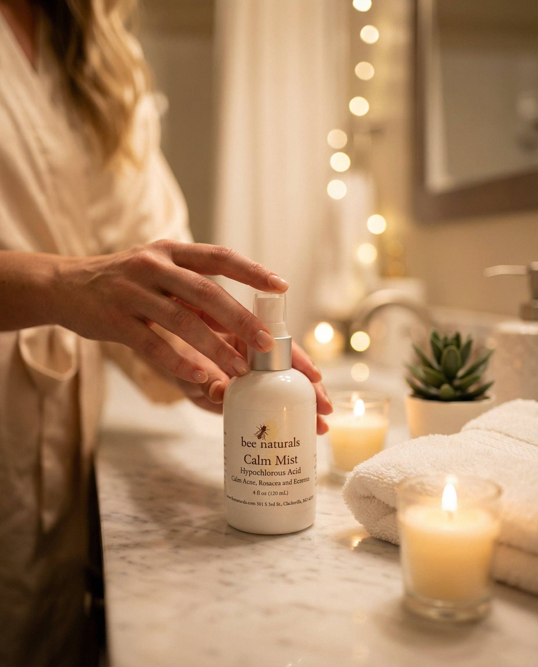 Bee Naturals - Wholesale Face & Body Mist/Water - Calm Mist - Hypochlorous Acid Spray for Face | Calms Acne, Rosacea & Eczema | Sensitive Skin Facial Toner Mist | Fragrance-Free, Dermatologist Tested | 4 fl oz6