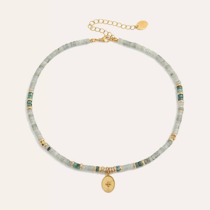 Collana Heishi in acciaio inox e pietre naturali per la vendita all'ingrosso da parte di WHOOPSY DAISY