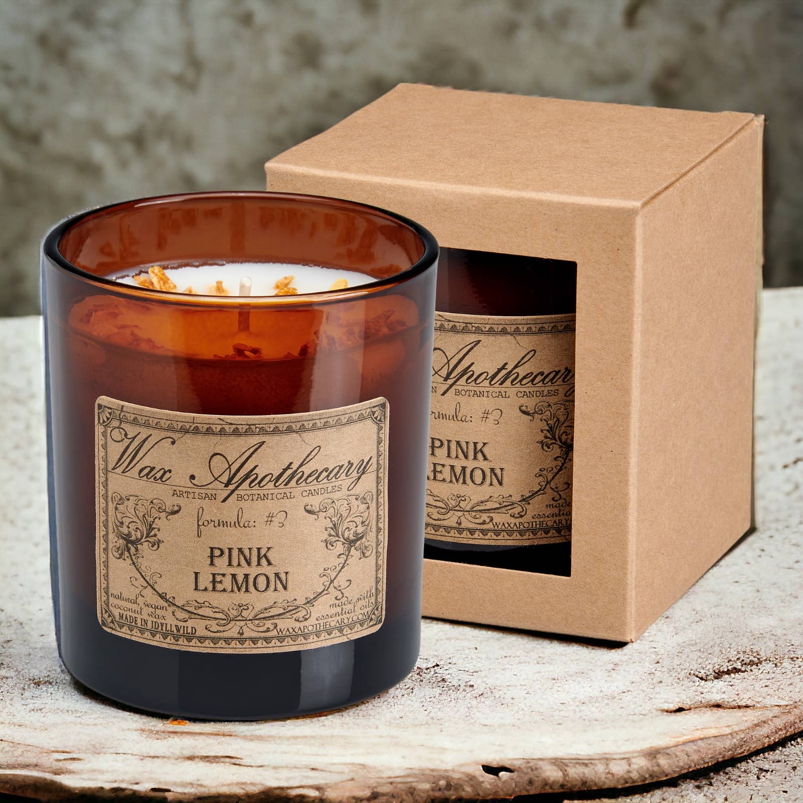 Wax Apothecary – wholesale Burkljus – Artisan Amber Glas Ljus - Rosa Citron1