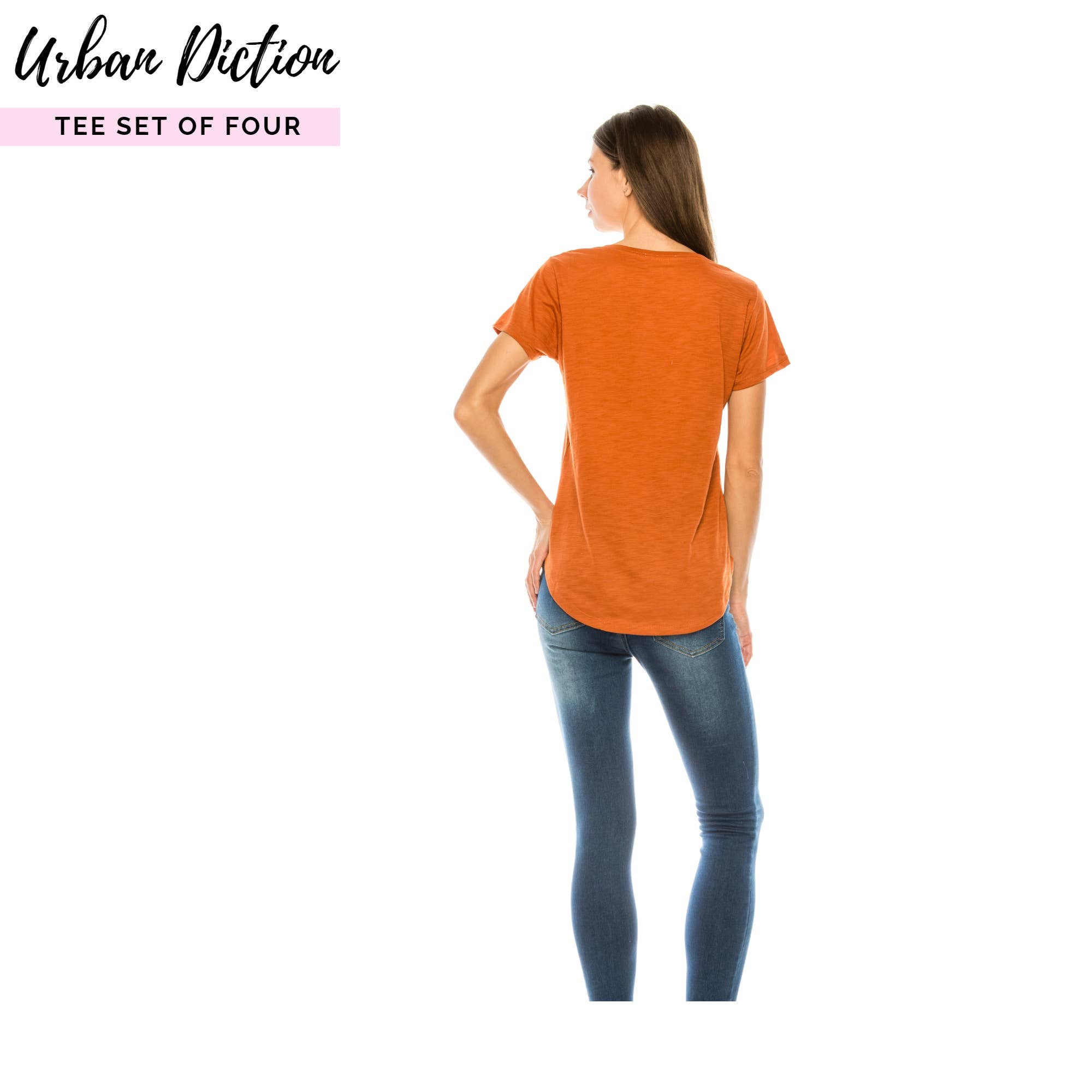 BORDEAUX, ROEST, TAUPE, BRUIN Burgundy & Rust t-shirt met ronde zoom - set van vier voor groothandel op Faire10