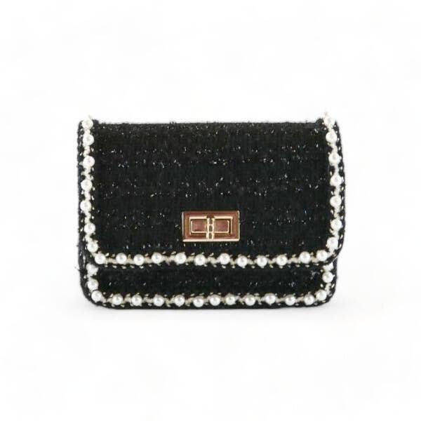 Doe a Dear - Wholesale Crossbody Bag - Kids - B1306 Pearl Trim Tweed Purse (2 Colors)
