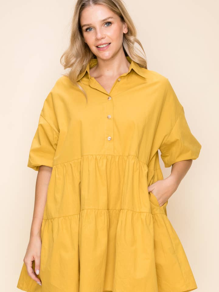 EP-DR1814 Differentieret Puff ærme kjole med lommer for engroshandel hos ePretty