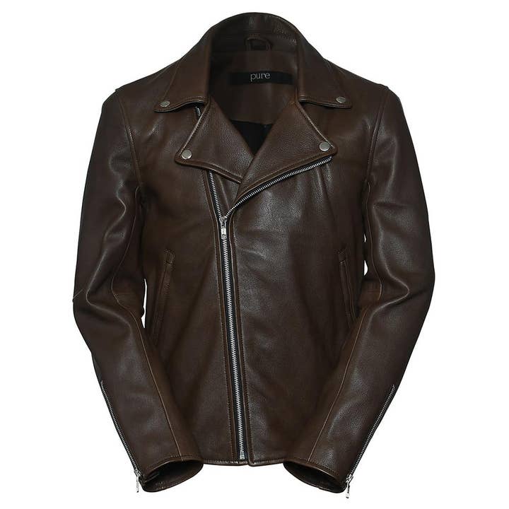 Natural Lambskin Leather Nifity Cafe Racer Men Jacket-Brown for wholesale by Pure Leather