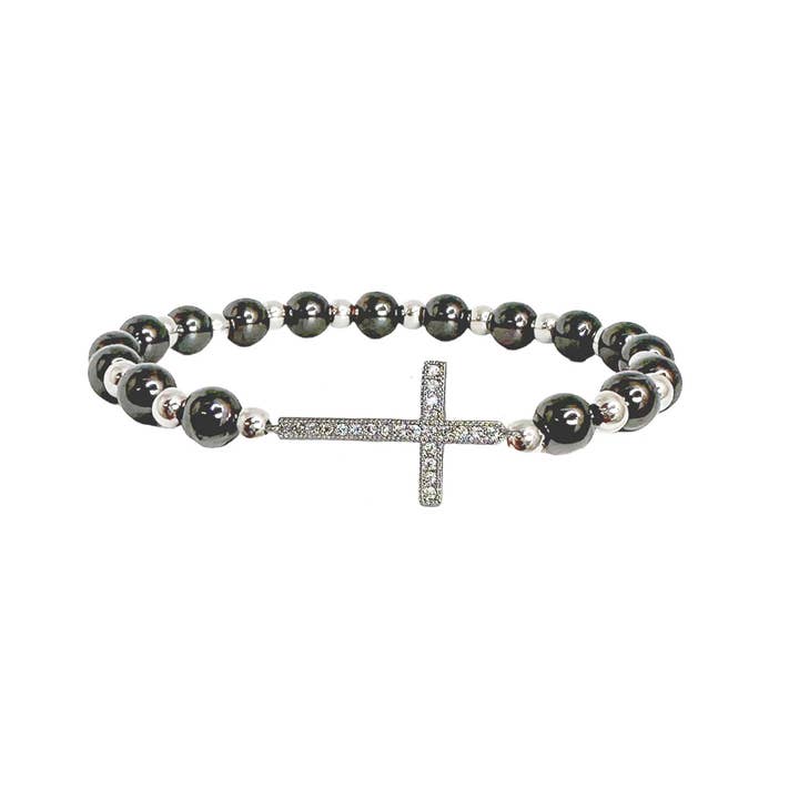 Catholic Cross Stretch Diamond Beaded Bracelet for wholesale by Love, Lisa