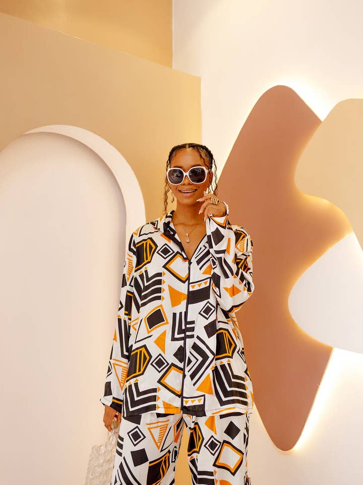 DUA MENKA - Wholesale Top & Pant Set (NOT Loungewear) - Women's - JI African Chiffon Shirt & Silk Pants Set – Vibrant & Elegant